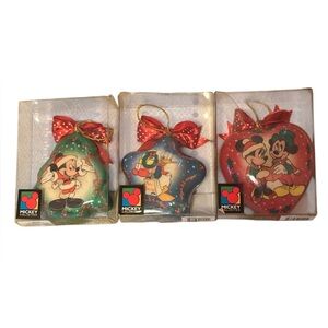 Disney Vintage Festive Mickey and Friends Ornament Trio - Red, Blue, Green